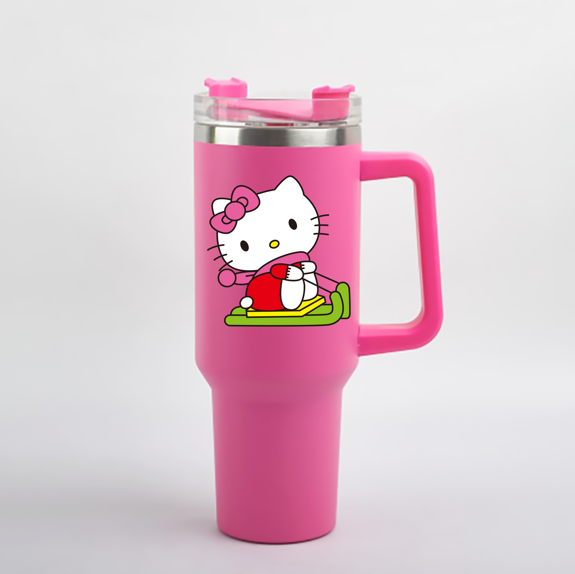 （画像用） Hello Kitty ハローキティ 1200mL車用タンブラー - クリスタルステッカー（プラスチックストロー付き）